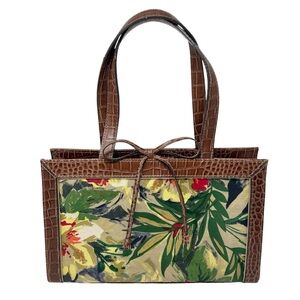 Liz Claiborne Vintage Floral Tote Bag Croc Embossed Vegan Leather Cottagecore
